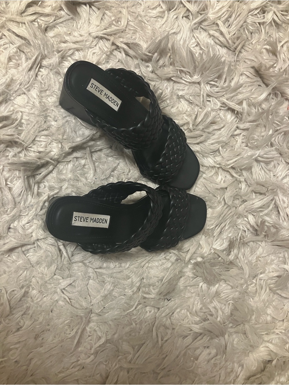 Steve Madden Black Braided Double-Strap Slide Heels
